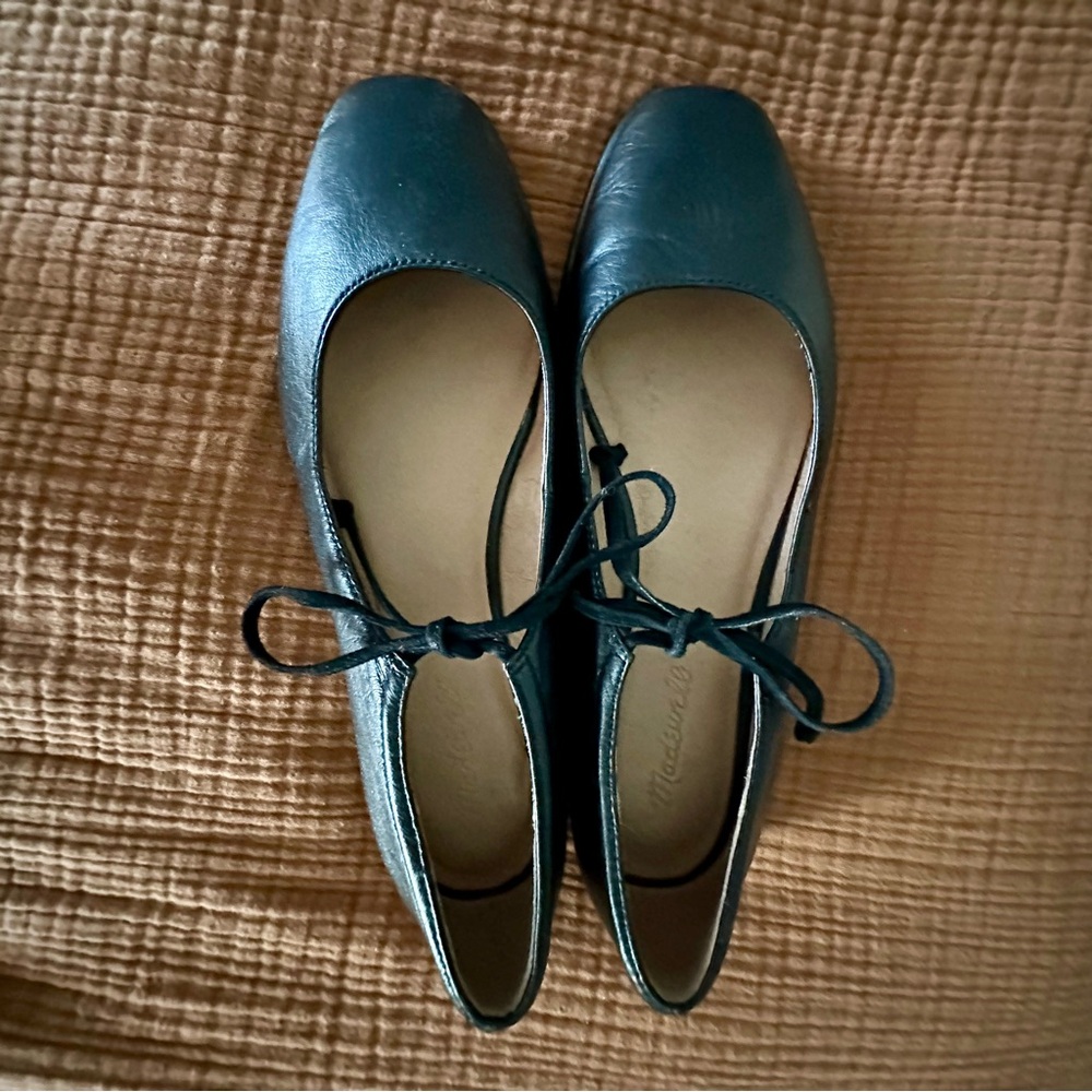 Madewell Black Leather Tie Mary Jane Flats